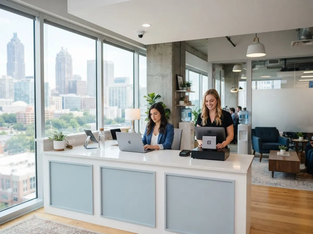 Modern small business office connected with fiber internet and security cameras